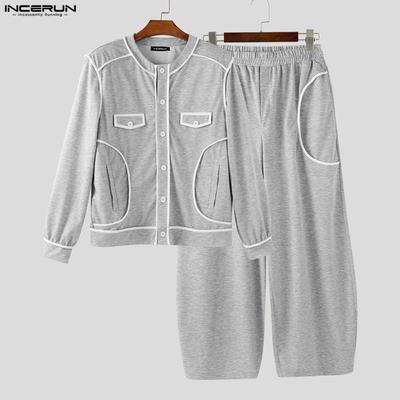 Two Pieces Sets Men Long Sleeve Stitching T-shirts Long Pants Sports Sets