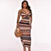 Striped Tie Dye Women Dress Camisole Sexy Backless Hollow Out High Waist Women Long Dress Party Office Women Dress Summer 2021