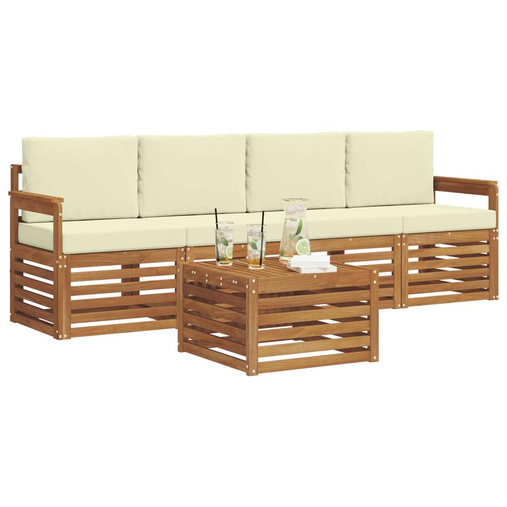 Outdoor Sofa Set 5 pcs Natural and Cream Solid Acacia Wood