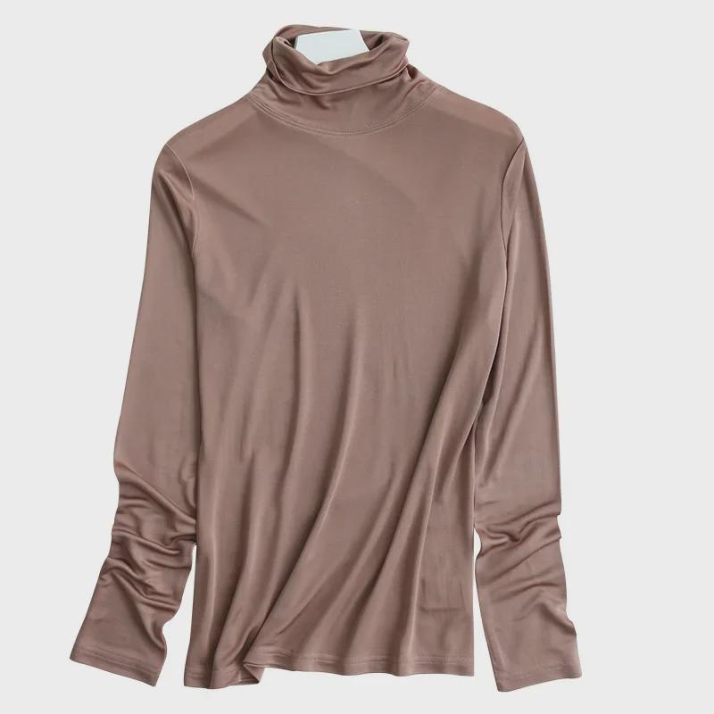 Tangge Women's Mulberry Silk Thermal High Collar Long-Sleeve Top