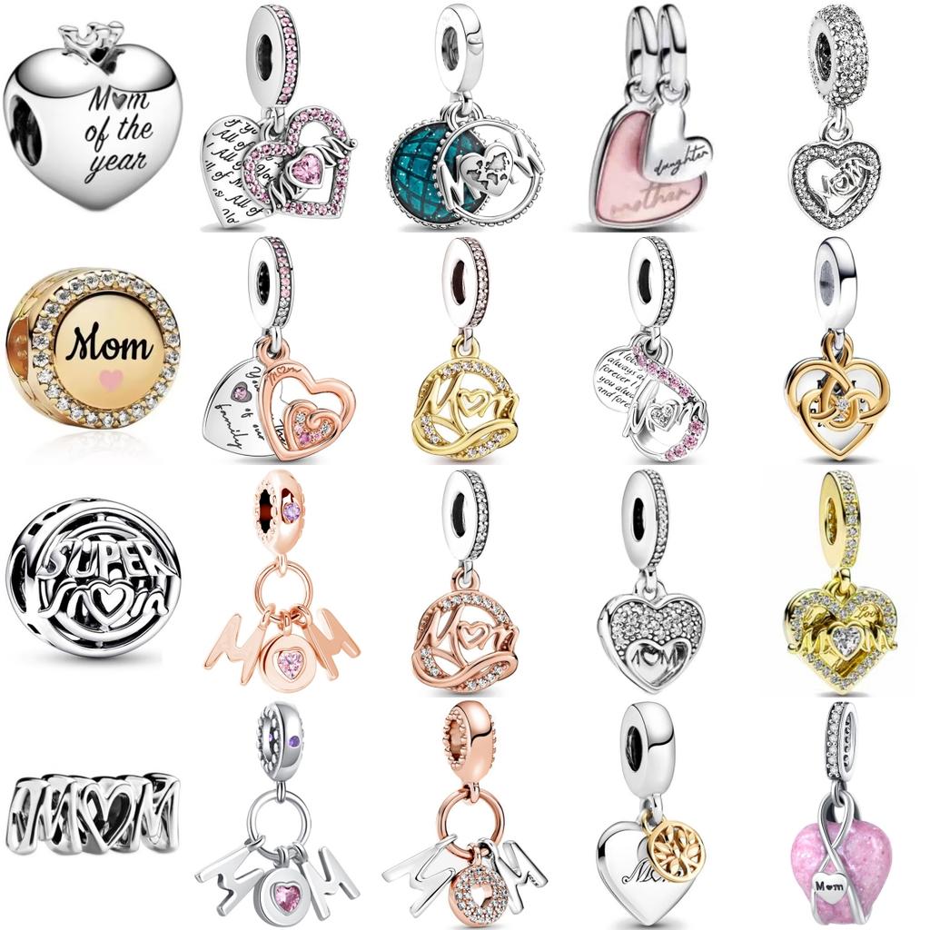 925 Silver Mamma Rosa Hjärta Berlock Hänge Original DIY Kvinnors Utsökta Armband Smyckestillbehör Morsdagspresenter