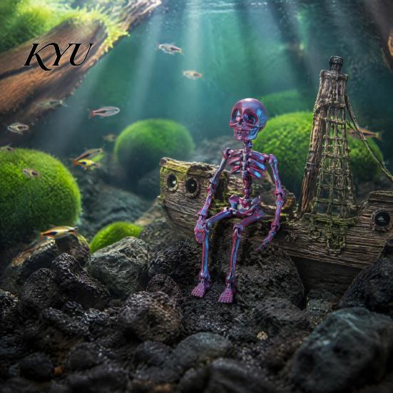 3D Printed Bone Ornaments Dancing Skeleton Aquarium Bubbler, Halloween Dynamic Fish Tank Ornament, Articulated Figurines Skull Oxygenating Ornament