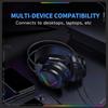 Wired Gaming Headset with RGB Light, 50mm Driver 360° Bendable Noise‑cancelling Mic 3.5mm USB Gaming Headphones for PC PS4 Xbox One