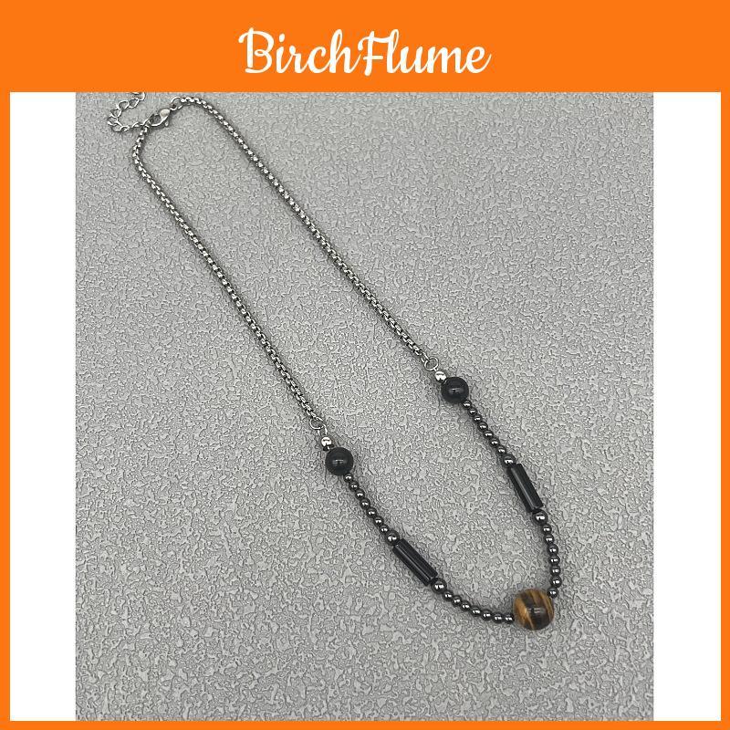 Geometric Tiger Eye Bead Pendant Necklace With Handcrafted Design For Unisex Fashion Accessory