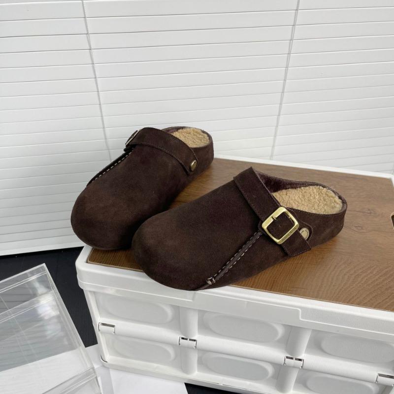 New Baotou Boken slippers, one pedal wool wool shoes, matte leather retro two wear women's bags and flat shoes