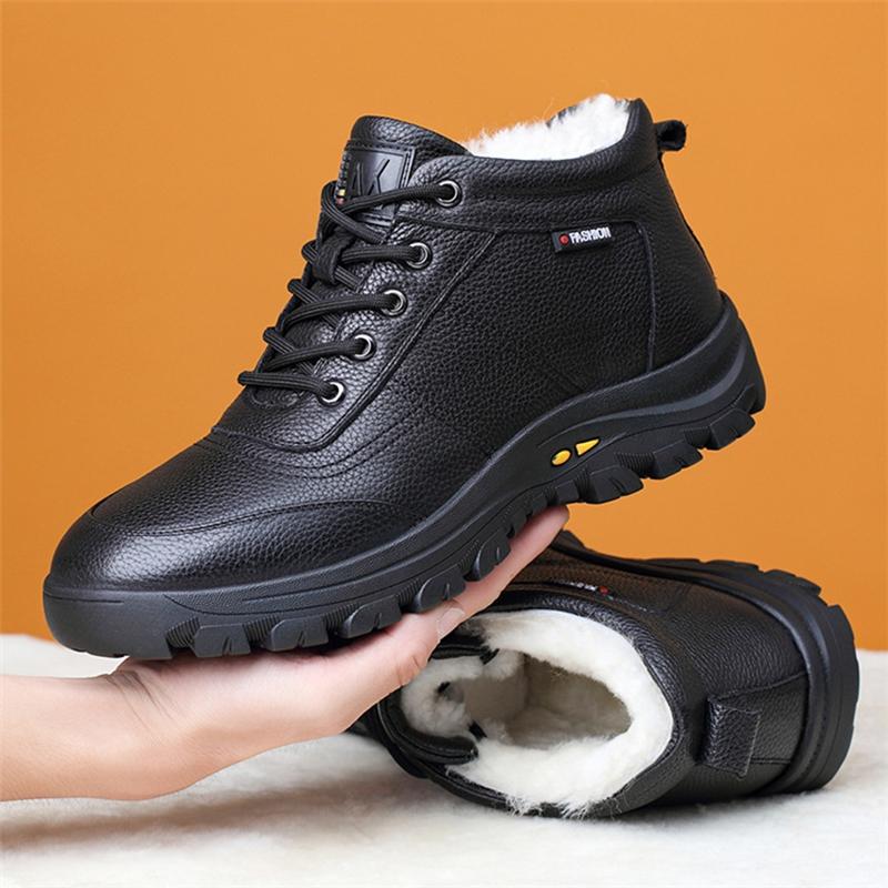 Mode Herrenschuhe Echtes Leder 100% Wollfutter Winter Super Warm Outdoor Stiefeletten Schneestiefel Herren Freizeitschuhe