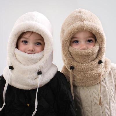 Toucas Balaclava de Pelúcia para Crianças, Chapéu Quente à Prova de Vento, Cachecol Ajustável para Cobertura de Pescoço, Gorro com Proteção para as Orelhas