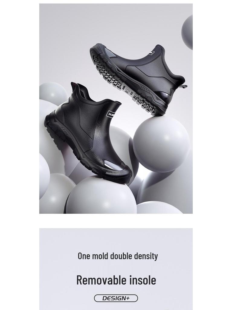 Korean Style Eco-Friendly Waterproof Black Red Ankle Boots - Dirt & Stain Resistant Large Size Rubber Shoes for Outdoor Use