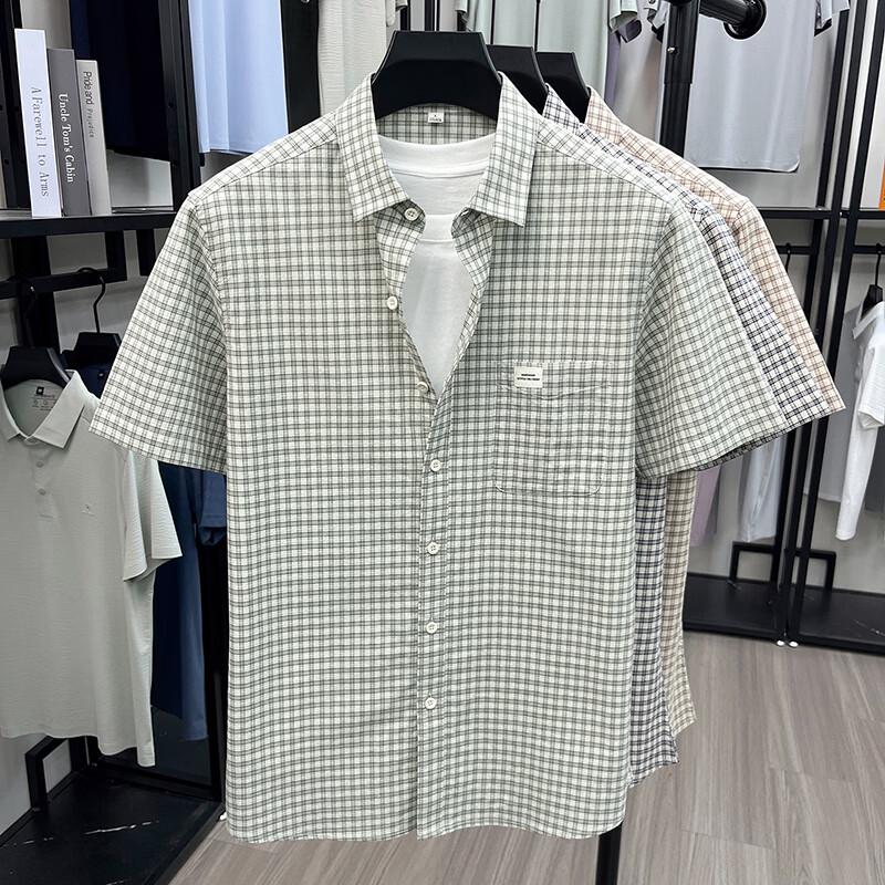 Firstview Men s Small Plaid Short-Sleeve Cotton Shirt 4XL