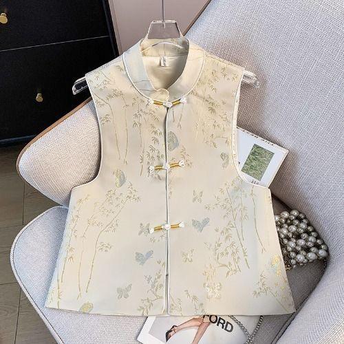 

Жилет жилет женский жаккардовый жилет весна и осень лето пряжка верхняя одежда жилет топ 3XL (recommended 138-75kg) абрикосовый