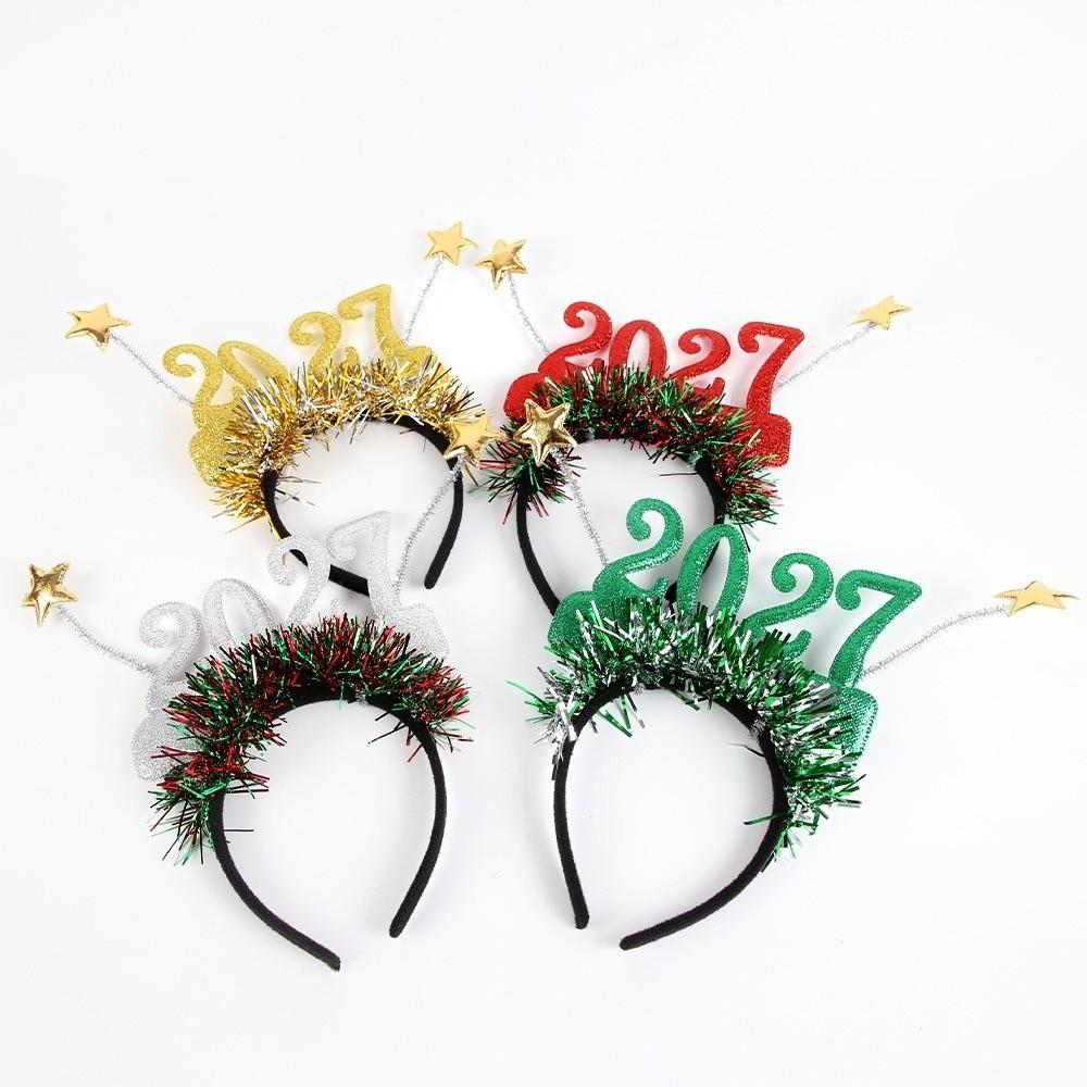 Cute 2027 Happy New Year Headband Sequin Star Strip Headwear Christmas Headpiece  Masquerade Party