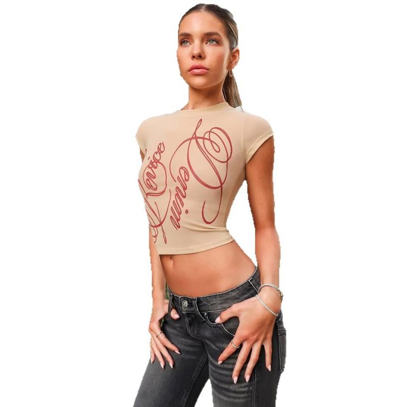 2026 Summer New Women s Round Neck Versatile Letter Print Slim Fit T-Shirt S