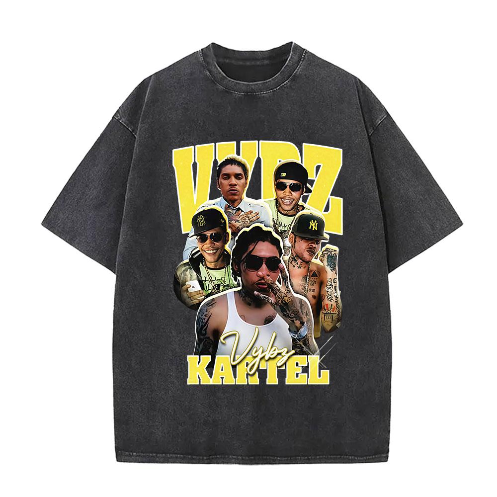 Vintage Gewassen Vybz Kartel Wereldtournee 2025 Merchandise T-shirt Heren Gotische Hip Hop Oversized T-shirts 100% Katoen T-shirt Streetwear