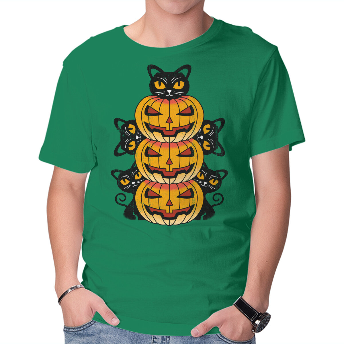 Unisex Crew Neck T-Shirt Cats And Pumpkins Graphic Short Sleeve Casual Tee XL