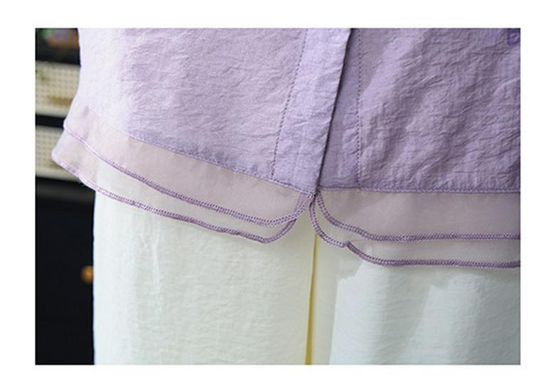 Summer 2026 Women's Artistic Embroidery V-Neck Patchwork Shirt