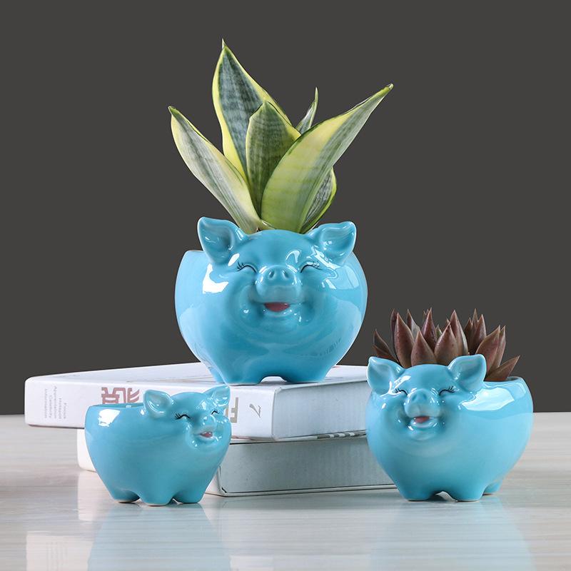 Simple Nordic Cartoon Animal Succulent Flower Pot Ceramic, Creative Gardening Water Flower Potter Home Decoration Ornament