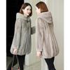 Hooded mid-length imitation mink fleece coat