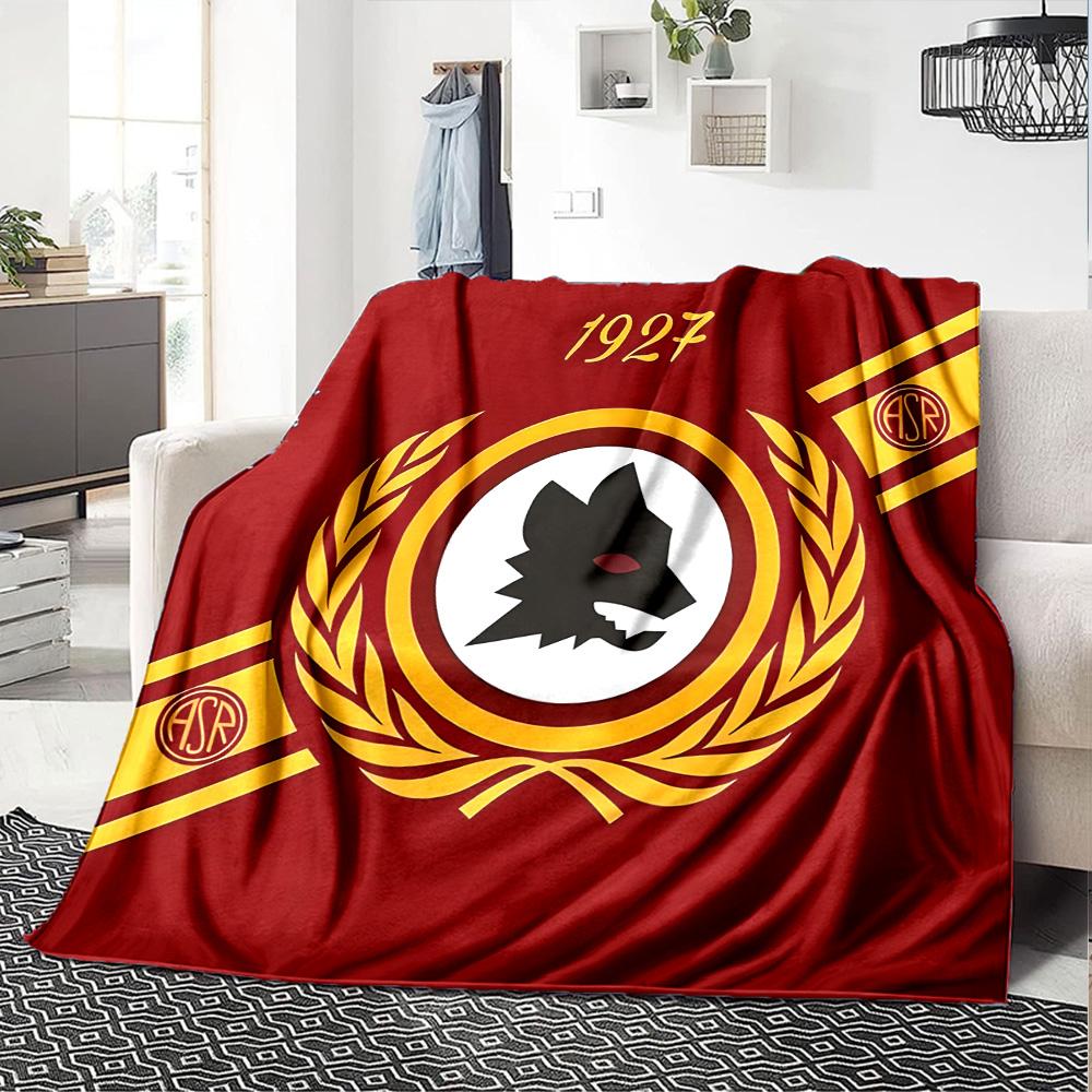 Coperta in Flanella con Emblema AS Roma, Morbido Poliestere, Design Moderno, Per Tutte le Stagioni, per Campeggio, Viaggi, Regali per Feste o Compleanni