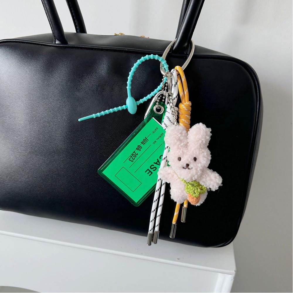 Y2K Braided Rope Bag Pendant High-grade Cute Plush Bear Keychain Pendant With Card Holder Fashion Bag Accessories for Women Girl
