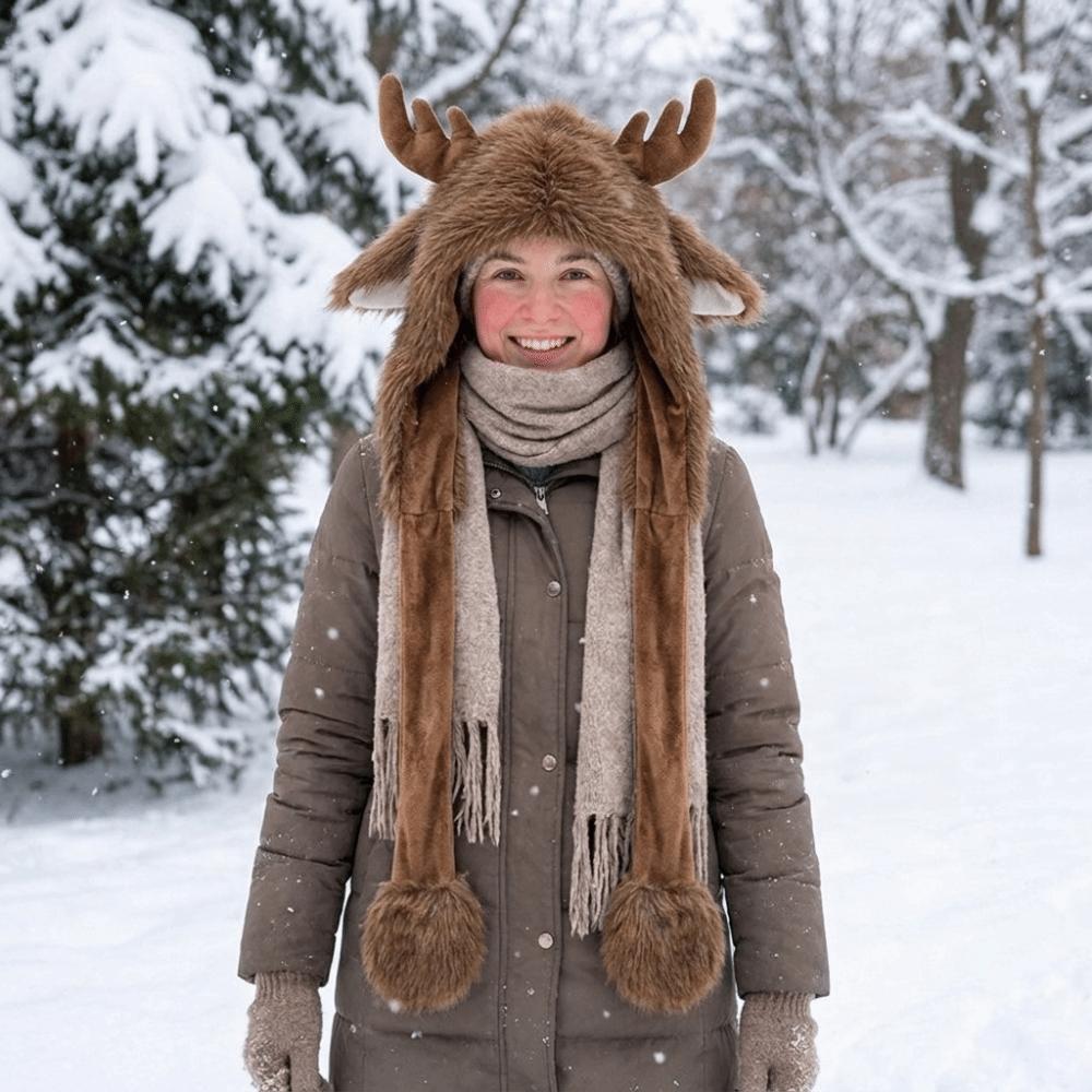 Warm Christmas Elk Hat Plush Ear Protection Cap Lovely Reindeer Antler Hat Daily
