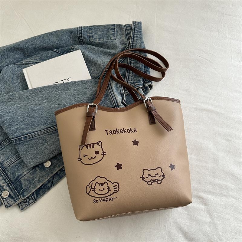 

Сумка большой вместимости женская 2025 новый продукт тренд контрастного цвета на плечо подмышку сумка-тоут для通勤 студентов хаки