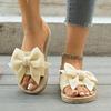 Summer New Style Round Head Fabric Butterfly Knot Soft Sole Anti-slip Wear-resistant Slippers Flat Sandals