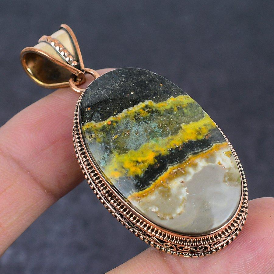 Burmise Sapphire(Simulated) Gemstone Copper Jewelry Pendant 2.36" R8v97