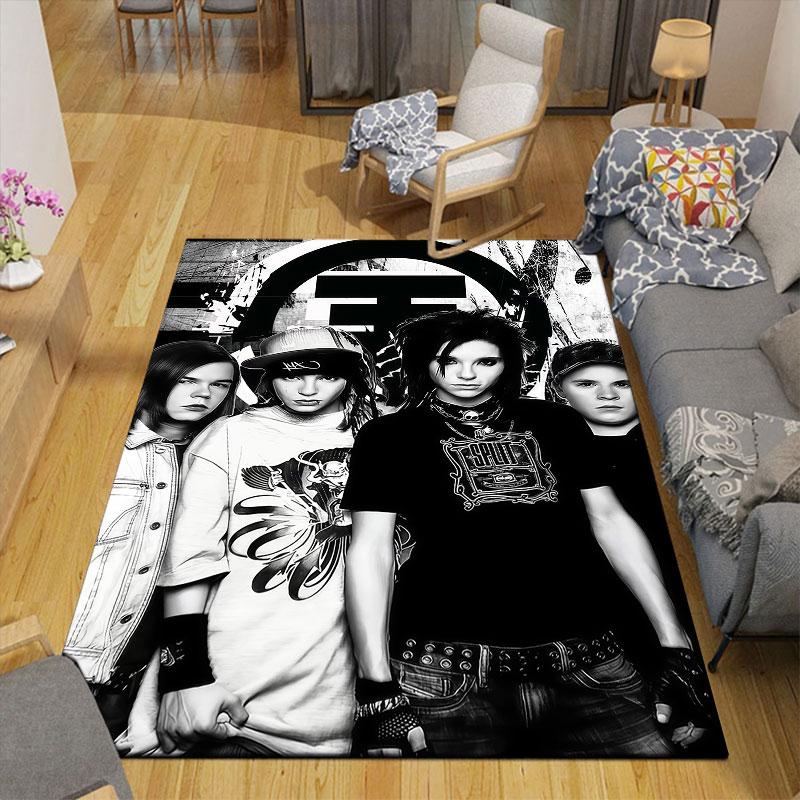 Tokio Hotel Flannel Printed Carpet, Home Sofa Decoration for Living Room & Bedroom, Non‑Slip Play Flannel Floor Mat for Game Room