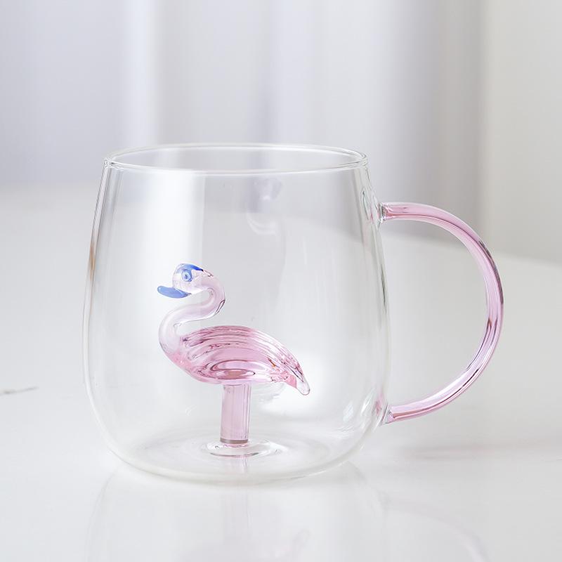 3D Cartoon Animal Glass Cup with Colored Handle - High Borosilicate Household Gift