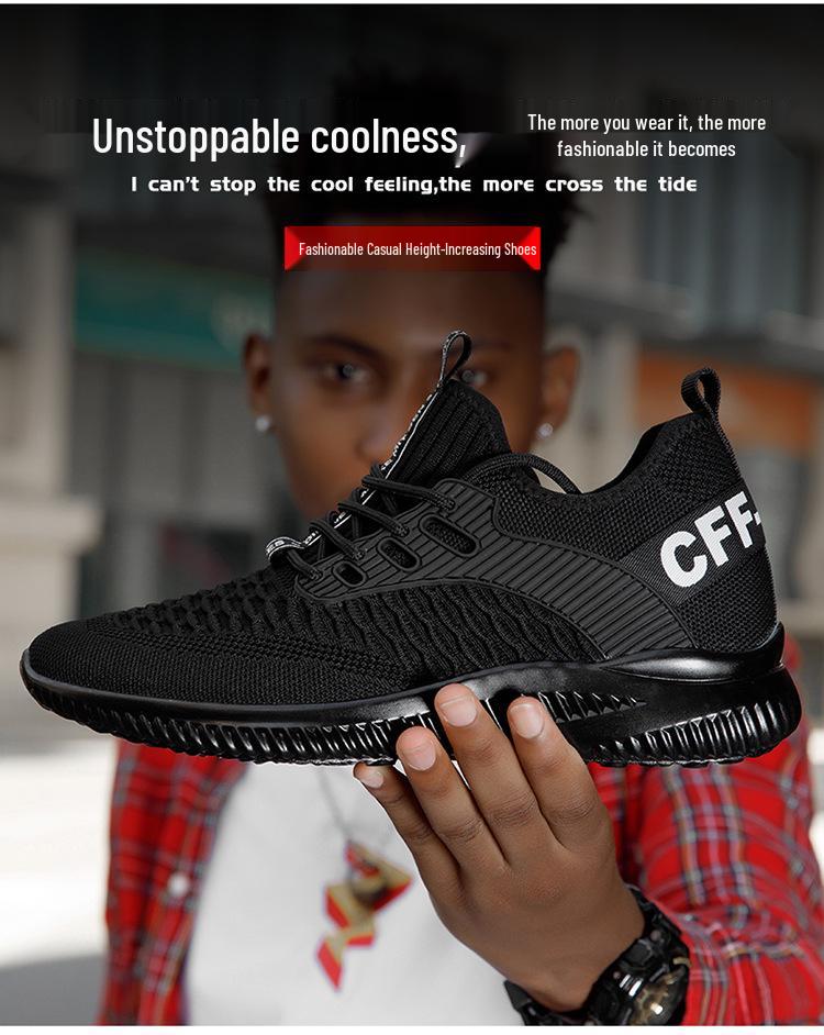 9017 Men's Height-Boosting Low-Top Running Shoes, Flyknit Mesh, Thick Sole, Casual Spring/Summer Jogging Sneakers