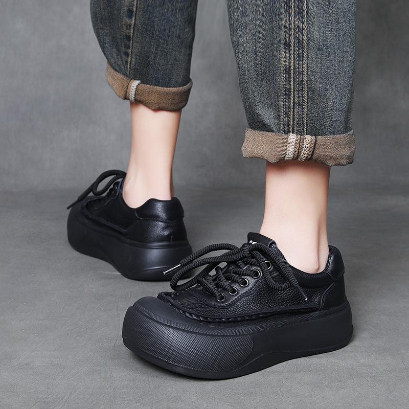 Fashion 4cm Cow Suede Genuine Leather Women Mary Jane Round Toe Flats Comfy Shoes Elthnic Retro Loafer Spring Platform Wedge Rubber
