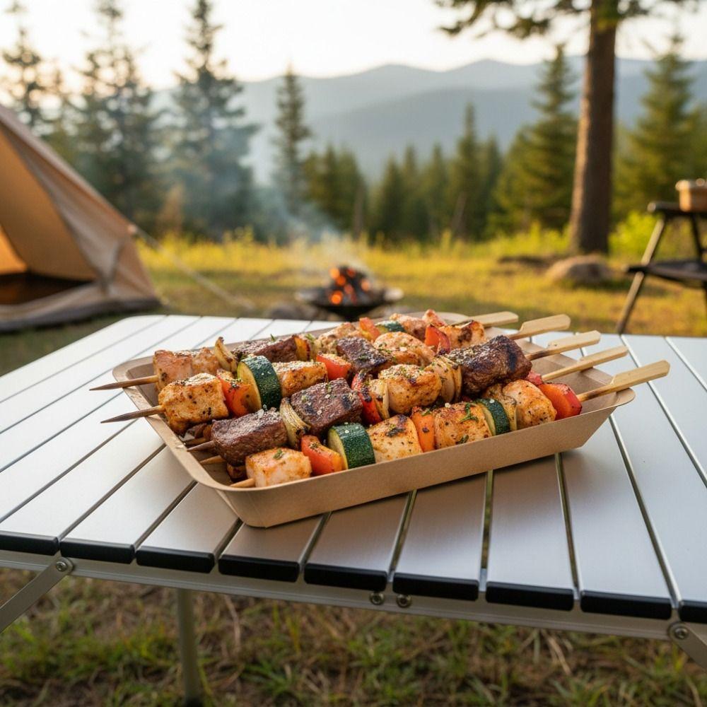50PCS Thickened Kraft Paper Barbecue Tray Waterproof Dessert Plate  Picnic