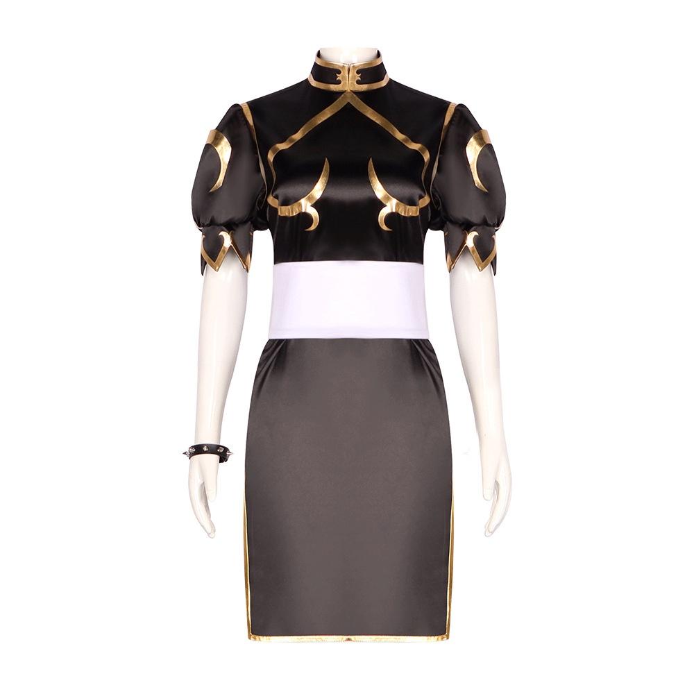 Chun Street Fighter Li Cosplay Brown Cheongsam Halloween Party Props Gifts Fans