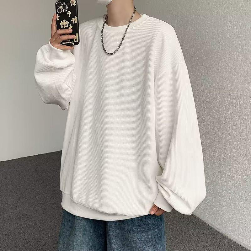 Crew Neck Sweater Men's Spring and Autumn 2026 New Trendy Brand Japanese Solid Color Versatile Top Casual Lazy Loose and Comfortable