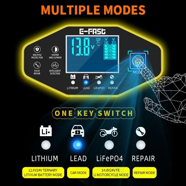 12V/24V 2-150AH Touch-Schalter-Bildschirm-Impuls-Reparatur-LCD-Batterieladegerät für Auto/Motorrad/Bleifahrzeuge/LkwAGM/GEL/Blei-Säure/Lithium-Batterie