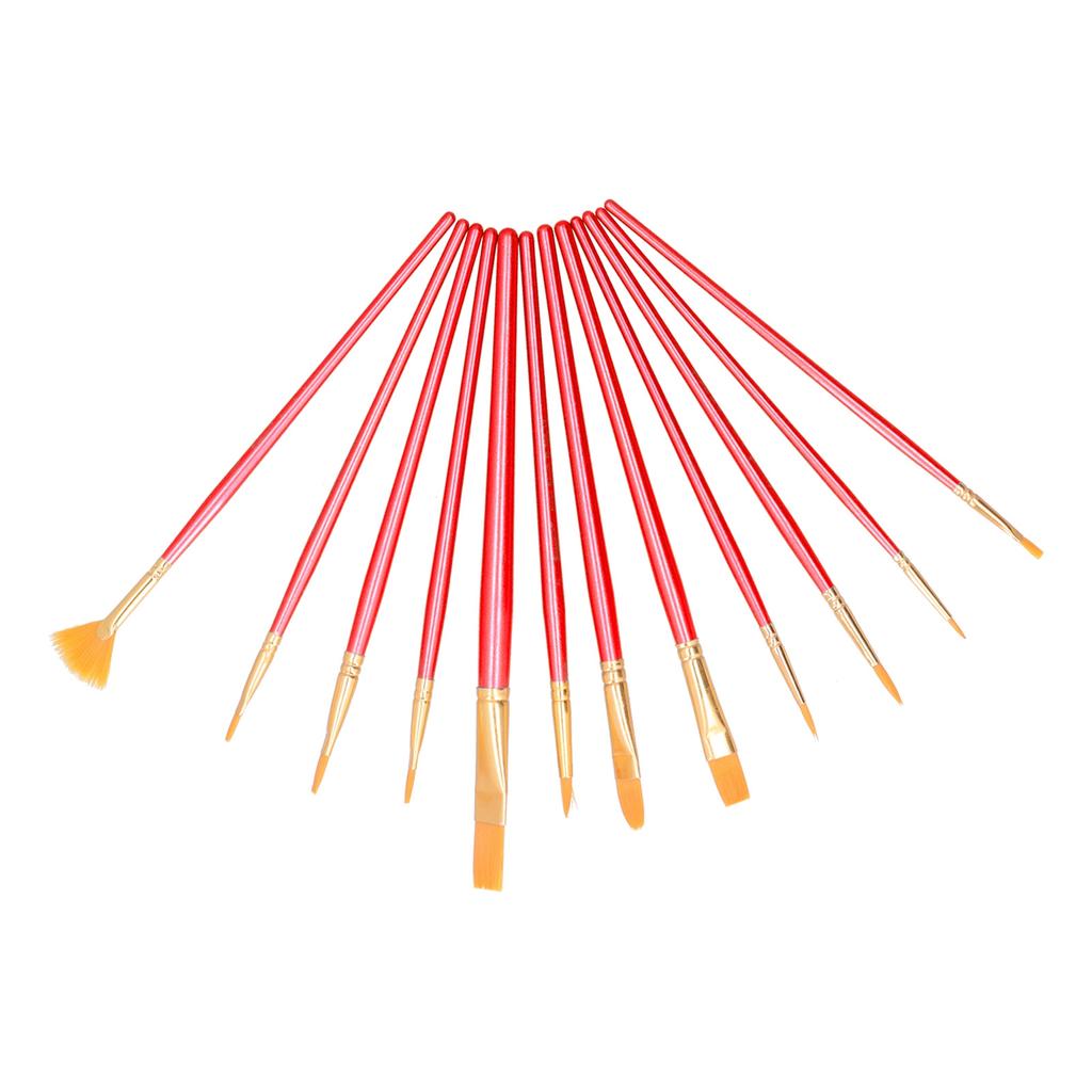 12pcs Paint Brush Set Blue Wooden Handle Watercolor Acrylic Gouache Painting Brushes