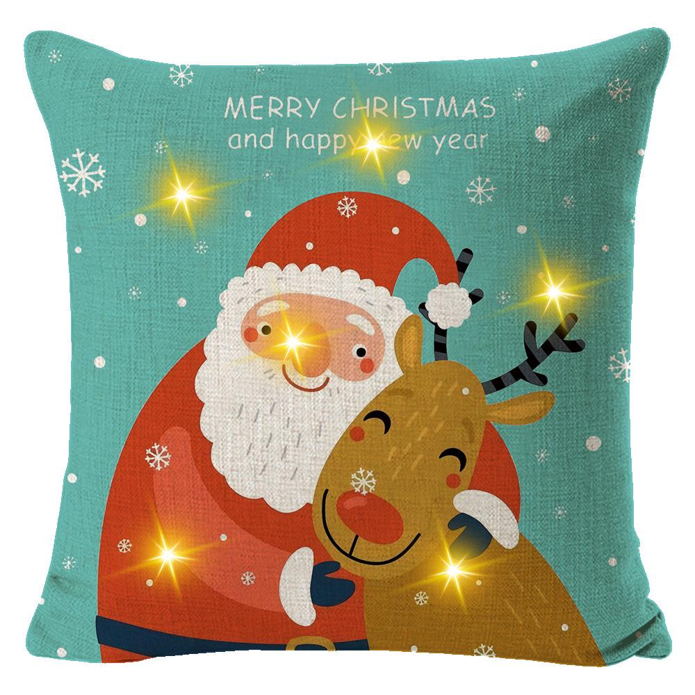 LED Christmas Pillowcase Cartoon Plant Creative Printing Luminous Cushion Cover Home Sofa Table Chair Decoration Pillow Cases
