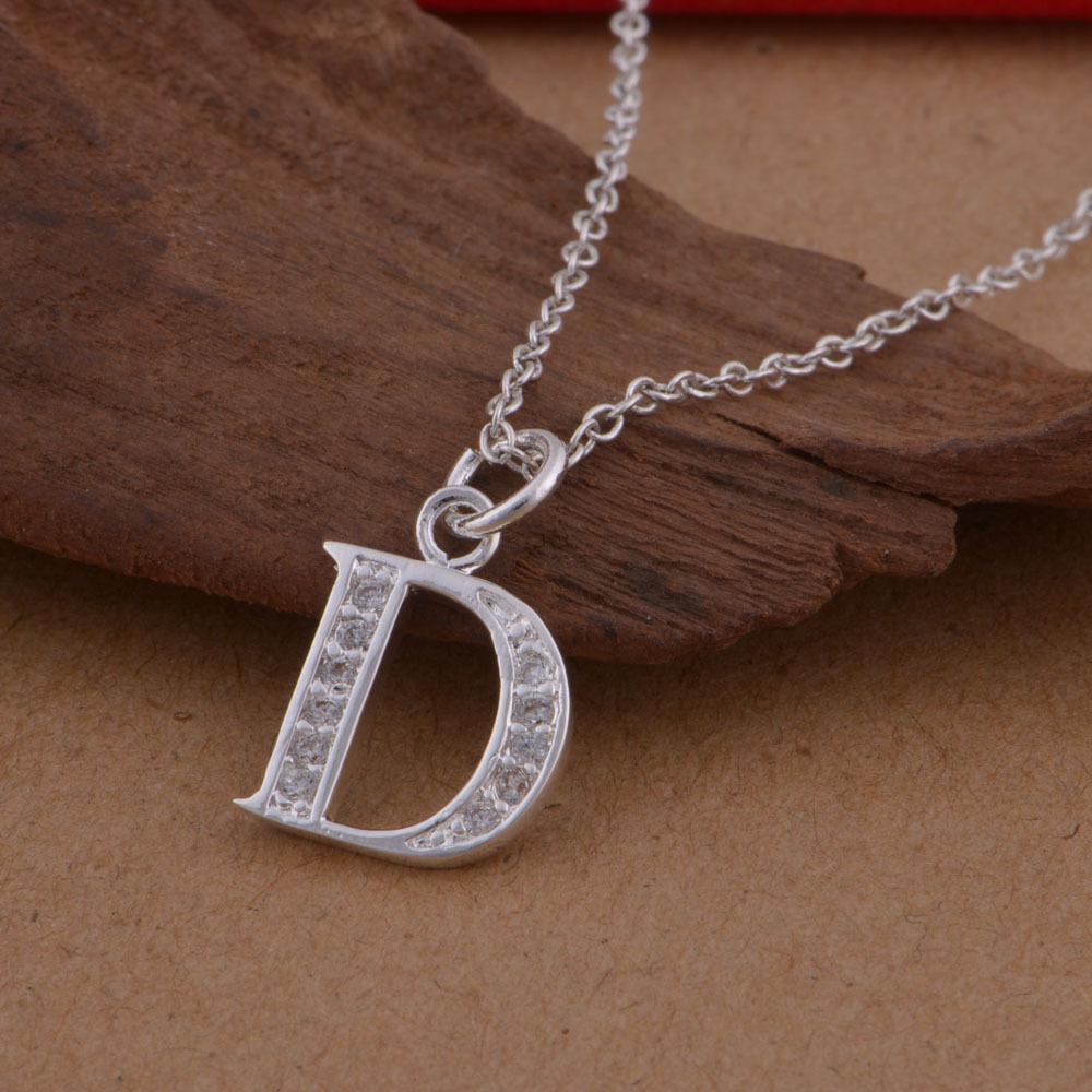 925 Sterling Silver Plated Korean Style Letter D Necklace