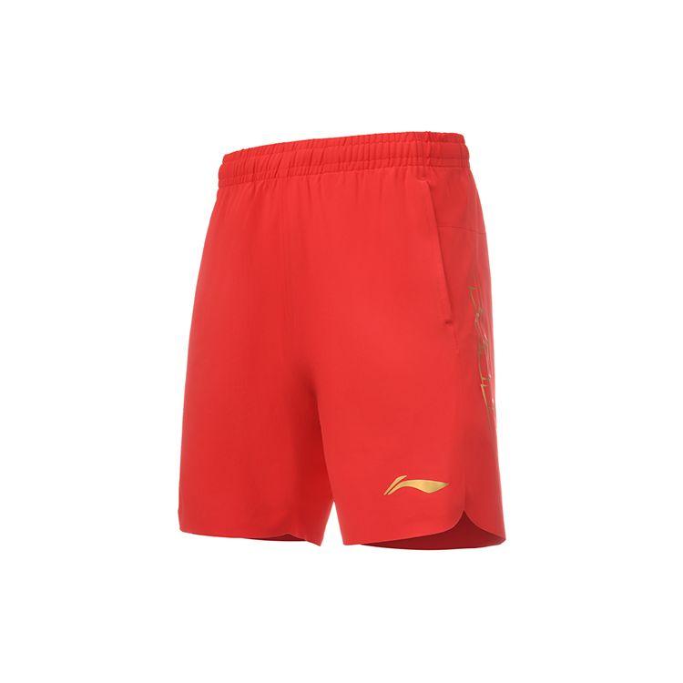 Li Ning Badminton Series Solid Color Moisture Wicking Quick Dry Breathable Sports Competition Straight Leg Shorts Men shorts Crimson-Red AAPQ265-1
