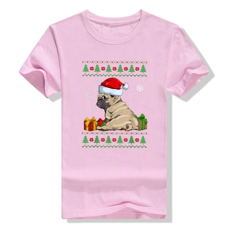 Cute Pug Christmas Costume Santa Hat Ugly Tree Dog Santa Xmas Classic T-Shirt Gifts Animal Printed Basics Graphic Tee Y2k Tops