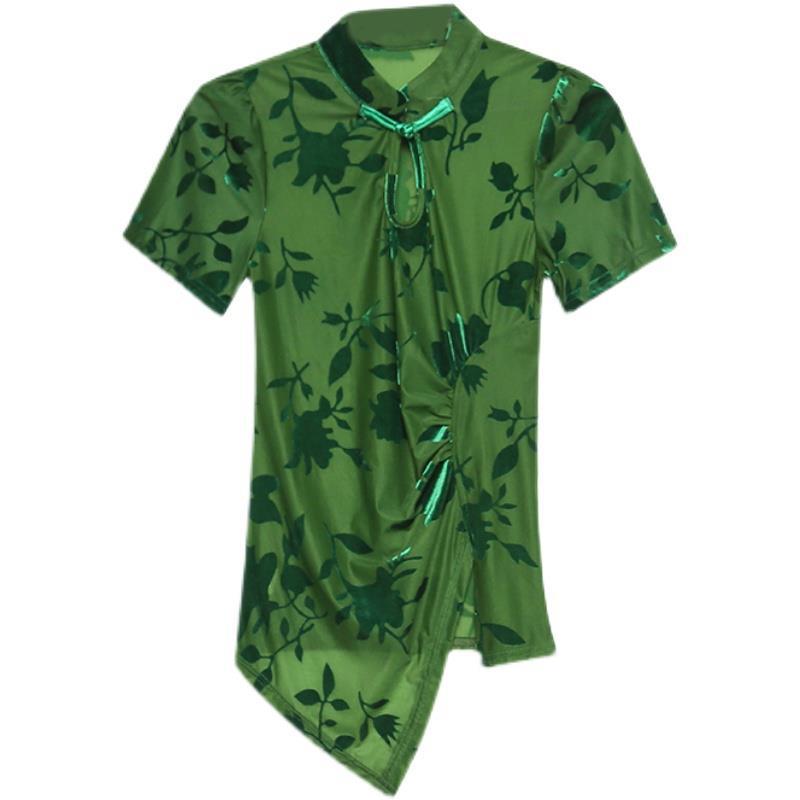 2022 Letní Sexy Síťovaná Blůza v Čínském Retro Stylu s Žabkovými Knoflíky