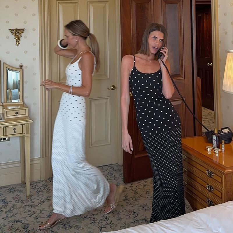 2026 Summer Polka Dot Long Dress Women Sexy Contrast Sleeveless Backless Slim High-Waist Female Bodycon Maxi Dress For Holiday