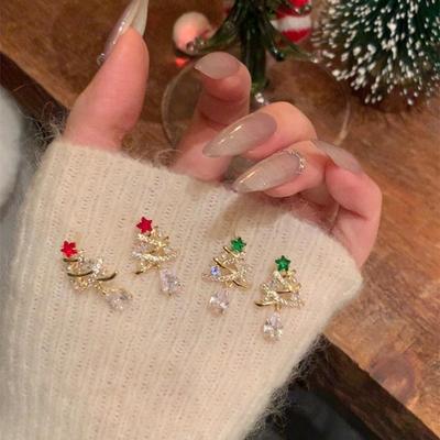 Zircon Christmas Tree Pearl Earrings for Women Light Luxury Drop Earrings Fashion Charm Zircon Christmas Gifts 2025 New In