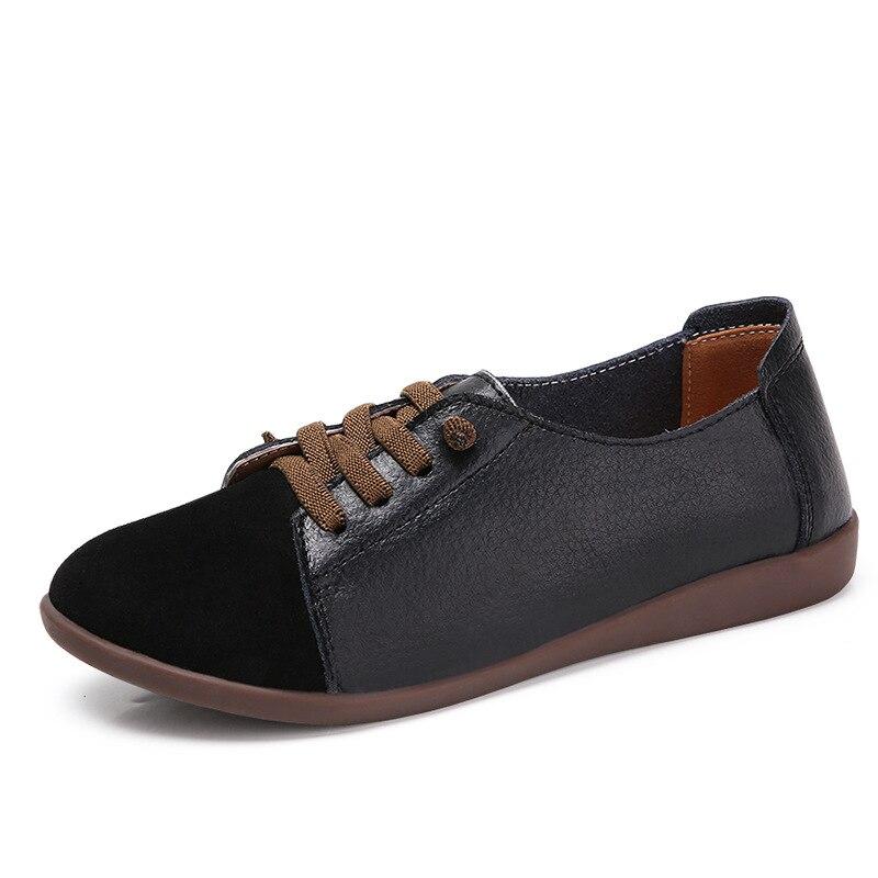 Leather Shoes Woman Spring Ladies Shoes Non-slip Flats Lace Up Sneakers Women Oxford Shoes Plus Size Moccains Ladies Shoes