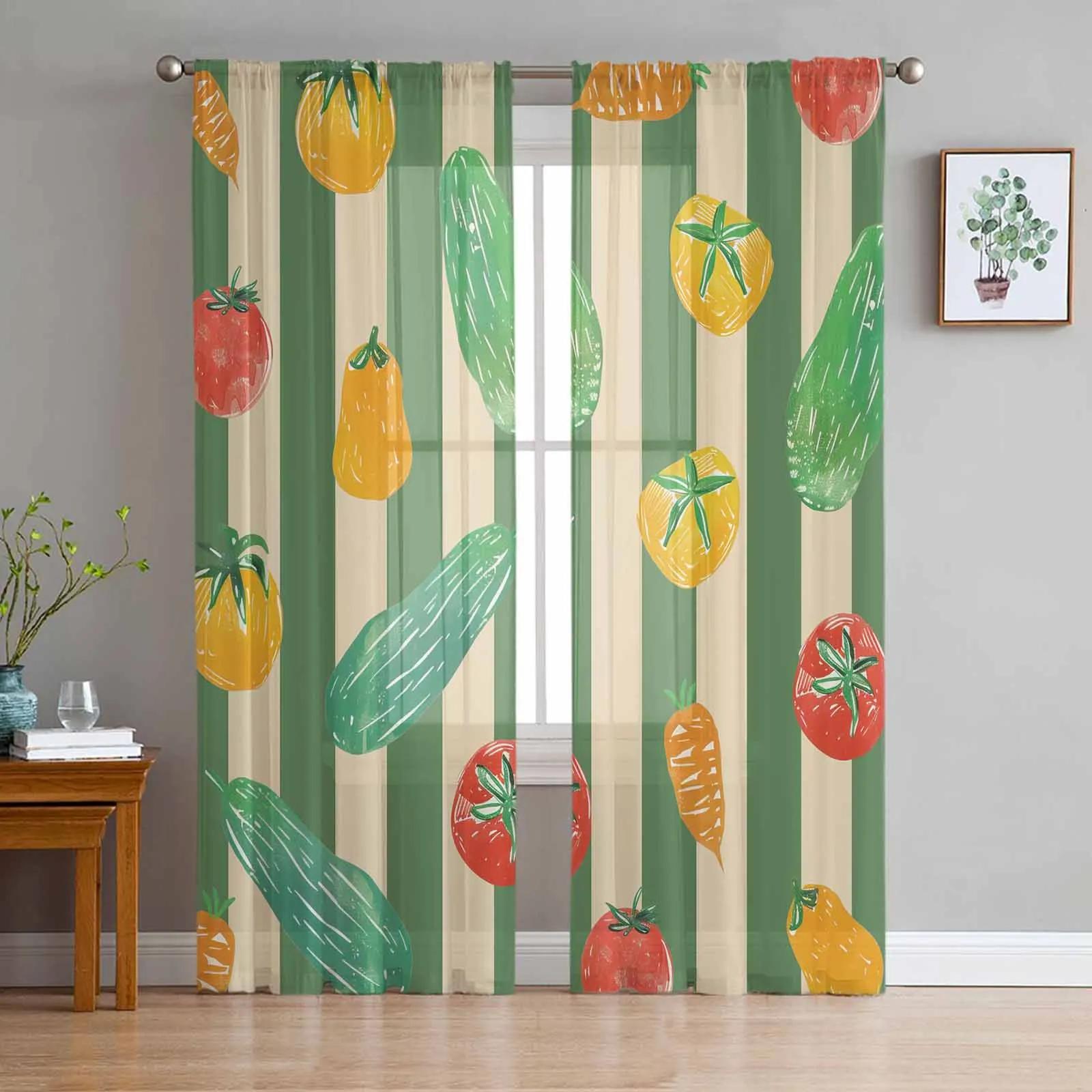 

Watercolour Vegetable Texture Sheer Drapes for Bedroom Space Living Room Decoration Window Opening Drape Kitchen Area Tulle Voile Organza Curtains W135 x H115cm x1&Grommet Top