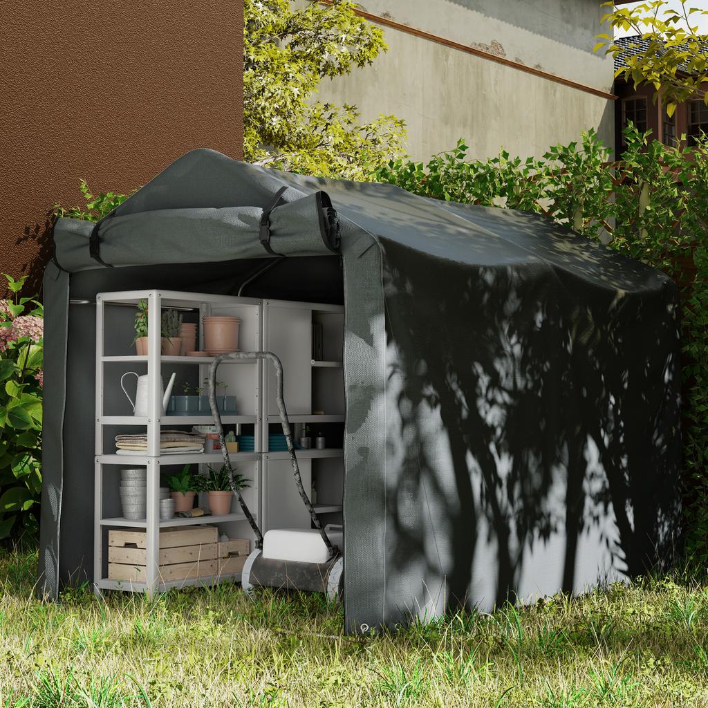 2.2 x 1.6 m Garden Storage Tent, Waterproof Anti-UV Bike Tent with Roll-up Zipper Door, Galvanised Outdoor Storage Shelter Carport for Bike