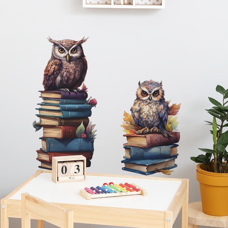 Kreskówkowy Sowa Osobowość Książki Pokój Dziecięcy Sypialnia Salon Gabinet Dekoracja Ścienna Naklejki Ścienne