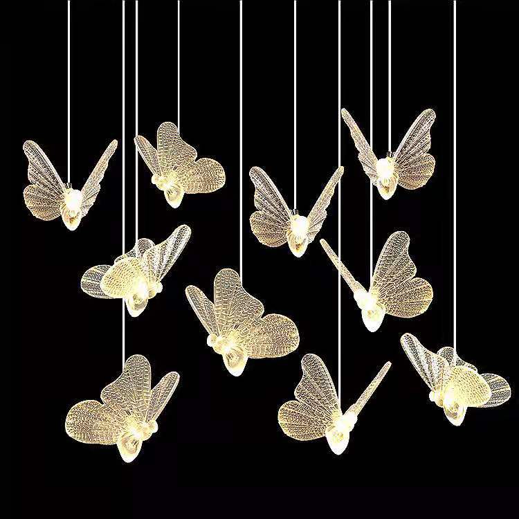 10-Head Wedding Props Crystal Luminous Butterflies Chandelier Light Detachable Hotel Stage Pendant Lamps Ceiling Hanging