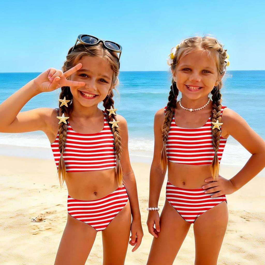 Dívčí dvoudílný plavkový set Bikini Letní ležérní tílko a kalhotky Pruhovaný potisk Plavky pro děti na pláž a k bazénu