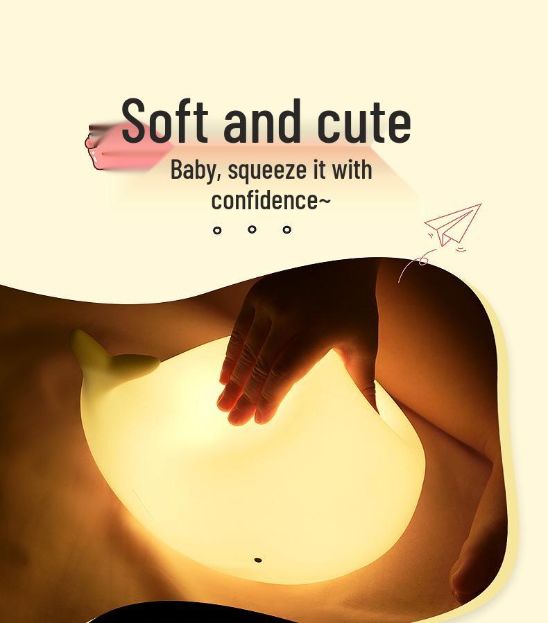 Whale Pat Pat Silicone Night Light - Color-Changing Sleep Aid and Eye Protection for Bedroom Ambiance